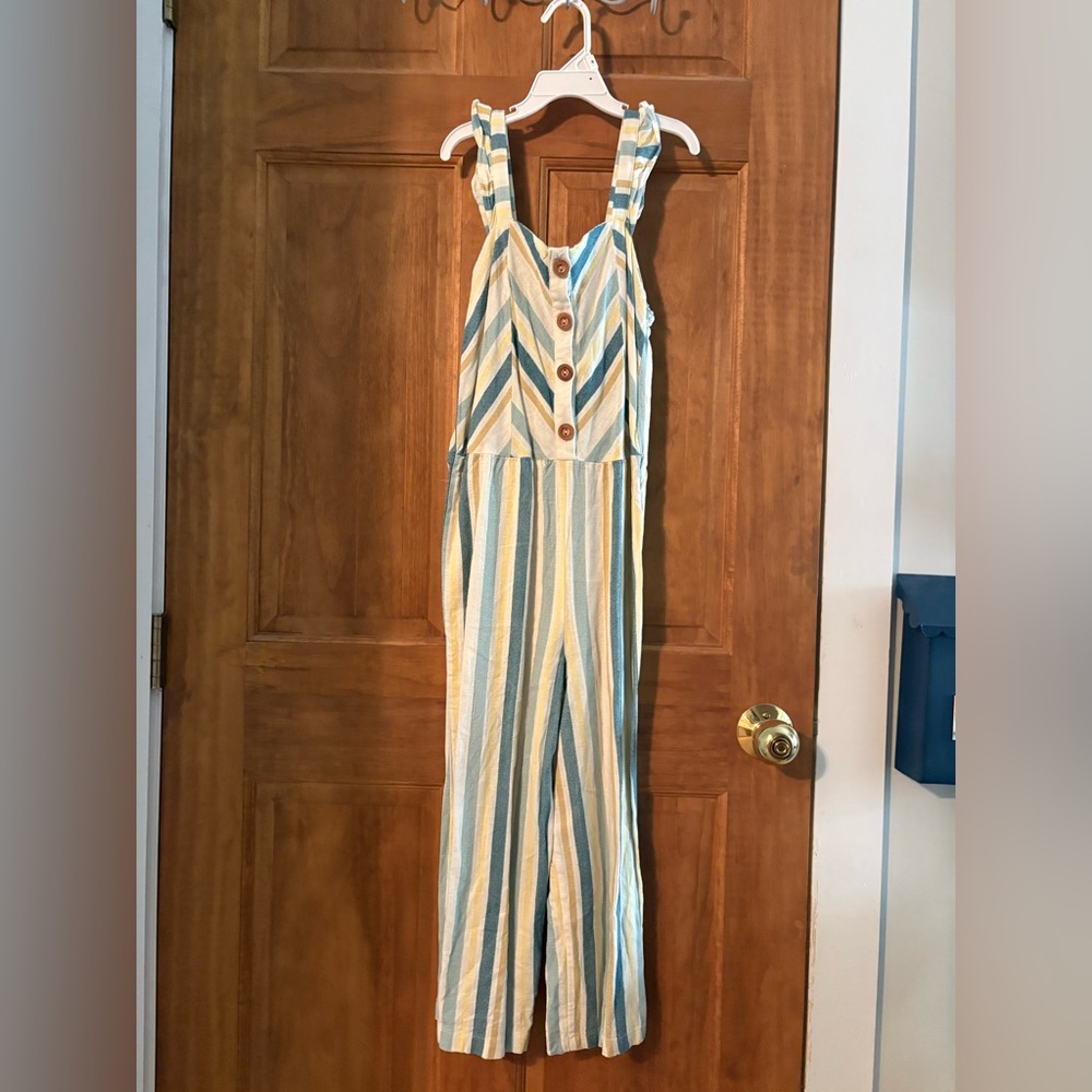 Art Class Blue and Yellow Striped Jumpsuit